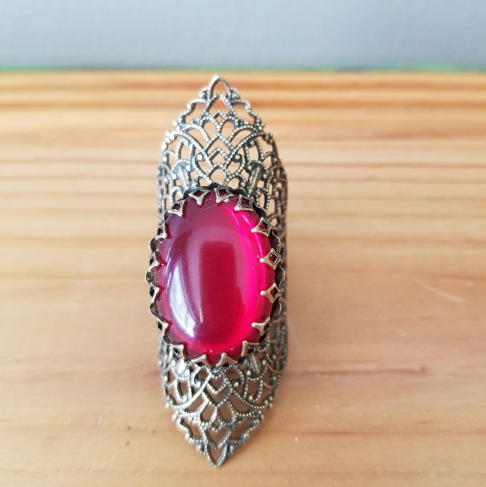 Victorian Filigree Jelly Cabachon Finger Ring Wow!
